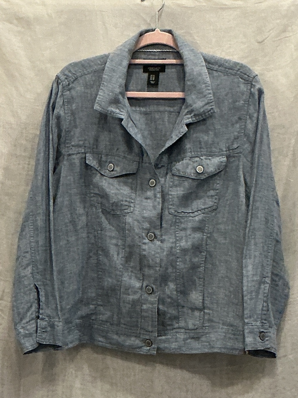 Jones & Co Women's Light Blue 100 % Linen Trucker Jacket